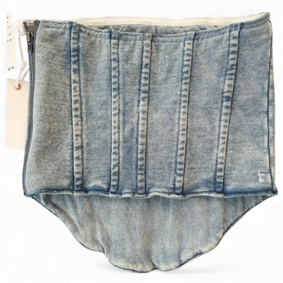 Good American Denim Corset Cropped Strapless Top NWT Women's XS Sculpted Seams - Picture 2 of 8